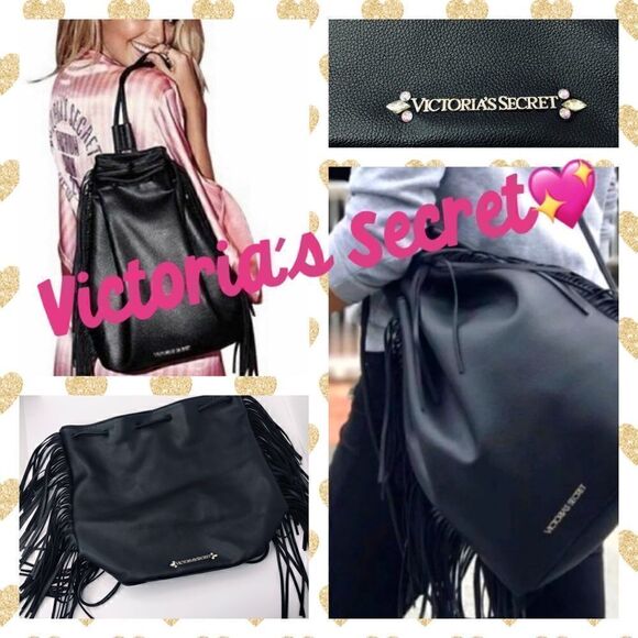 Victoria’s Secret Black Leather Fringe Backpack - Picture 1 of 9